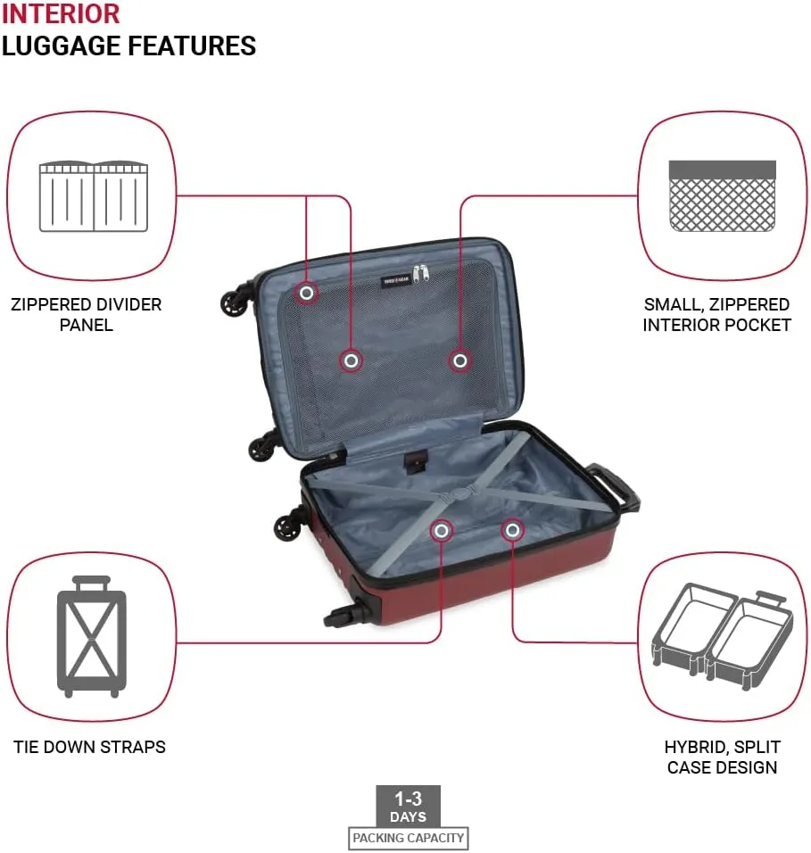 SwissGear 8018 Hardside Expandable Luggage with Spinner Wheels, Wine, Carry-On 20-Inch