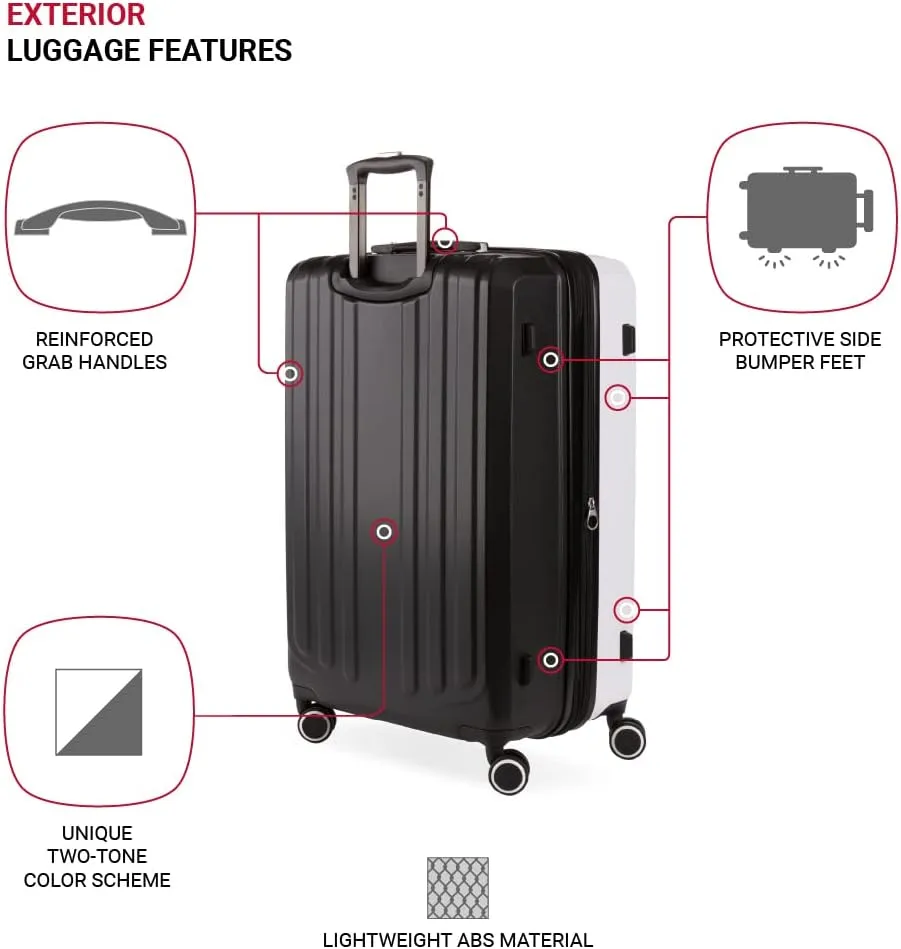 SwissGear 8028 Hardside Expandable Spinner Luggage, Black/White, Checked-Medium 24-Inch