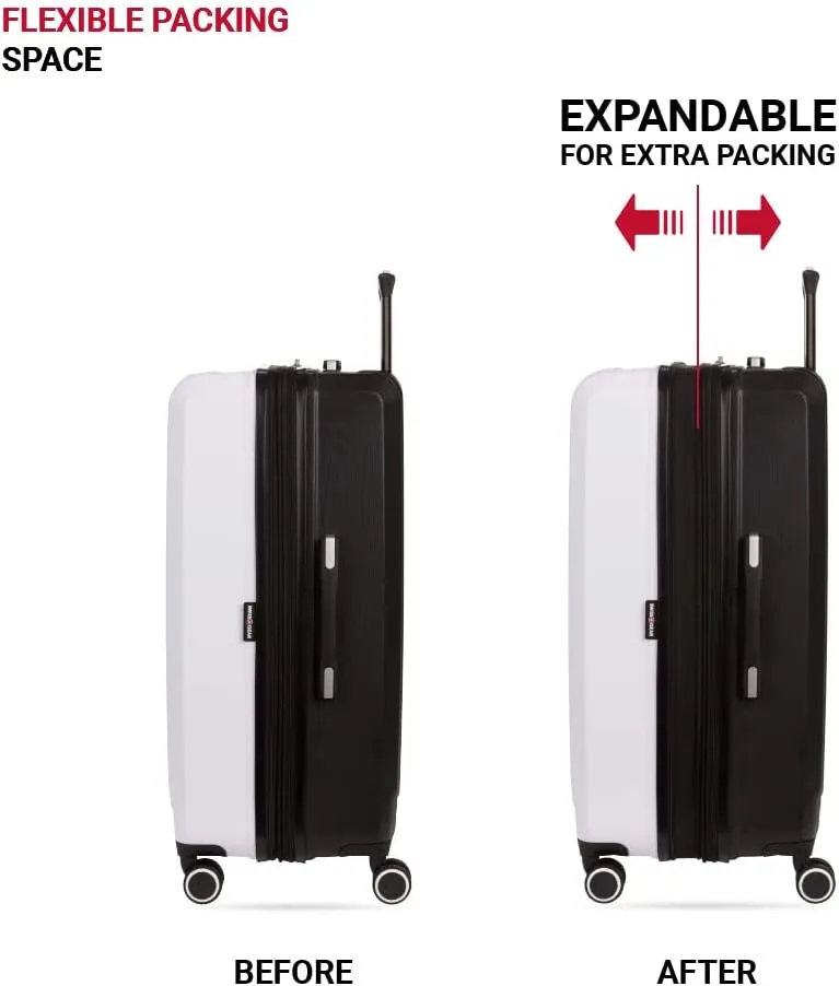 SwissGear 8028 Hardside Expandable Spinner Luggage, Black/White, Checked-Medium 24-Inch