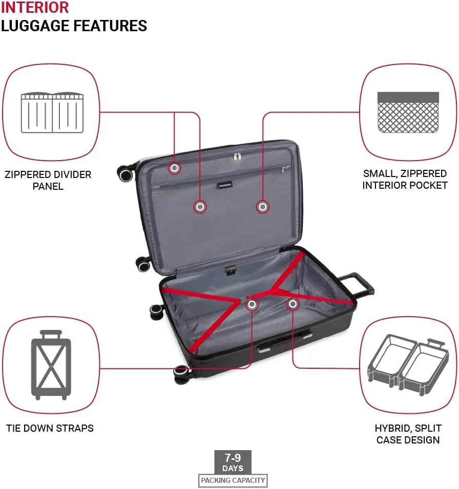 SwissGear 8028 Hardside Expandable Spinner Luggage, Black/White, Checked-Medium 24-Inch