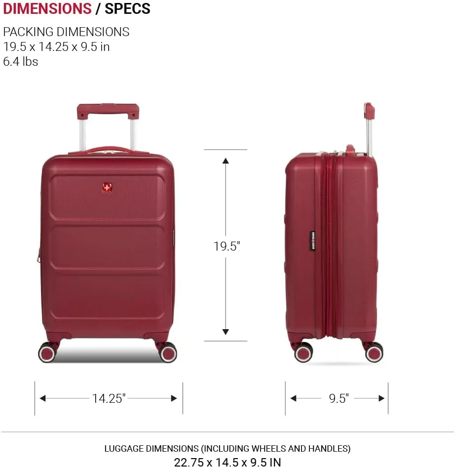 SwissGear 8090 Hardside Expandable Luggage with Spinner Wheels, Burgundy, Carry-On 20-Inch