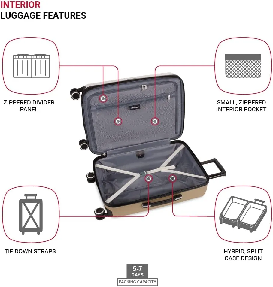 SwissGear Duet Hardside Expandable Luggage with Spinner Wheels, Ivory/Taupe, Checked-Medium 24-Inch