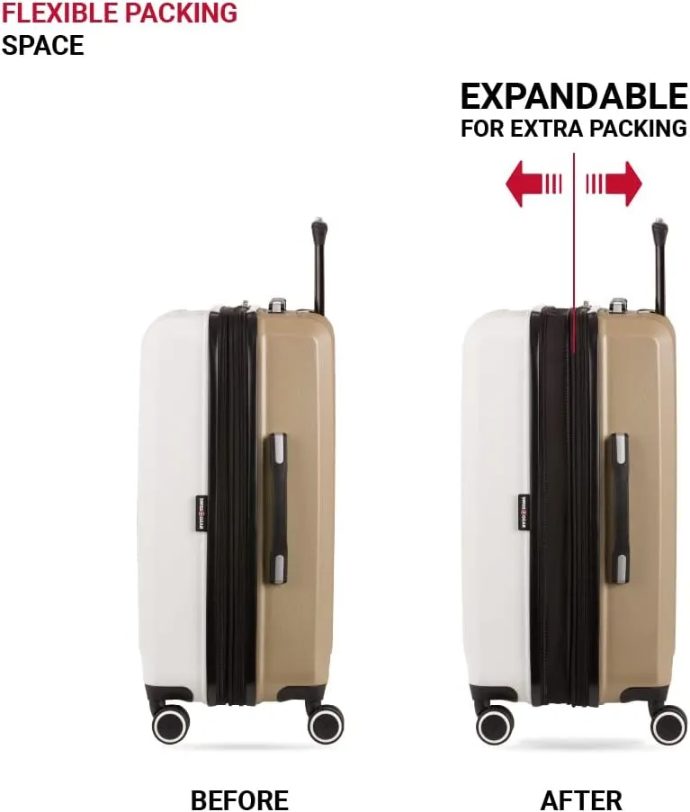 SwissGear Duet Hardside Expandable Luggage with Spinner Wheels, Ivory/Taupe, Checked-Medium 24-Inch