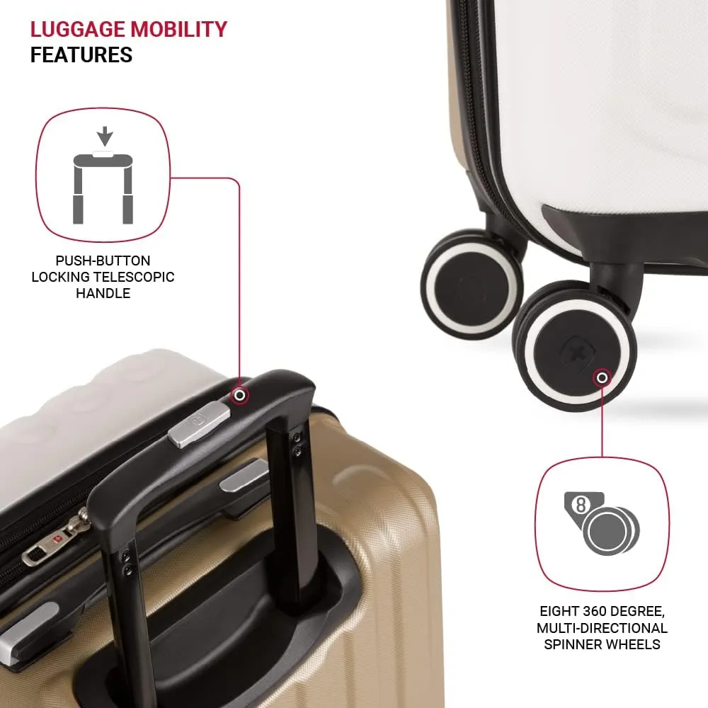 SwissGear Duet Hardside Expandable Luggage with Spinner Wheels, Ivory/Taupe, Checked-Medium 24-Inch