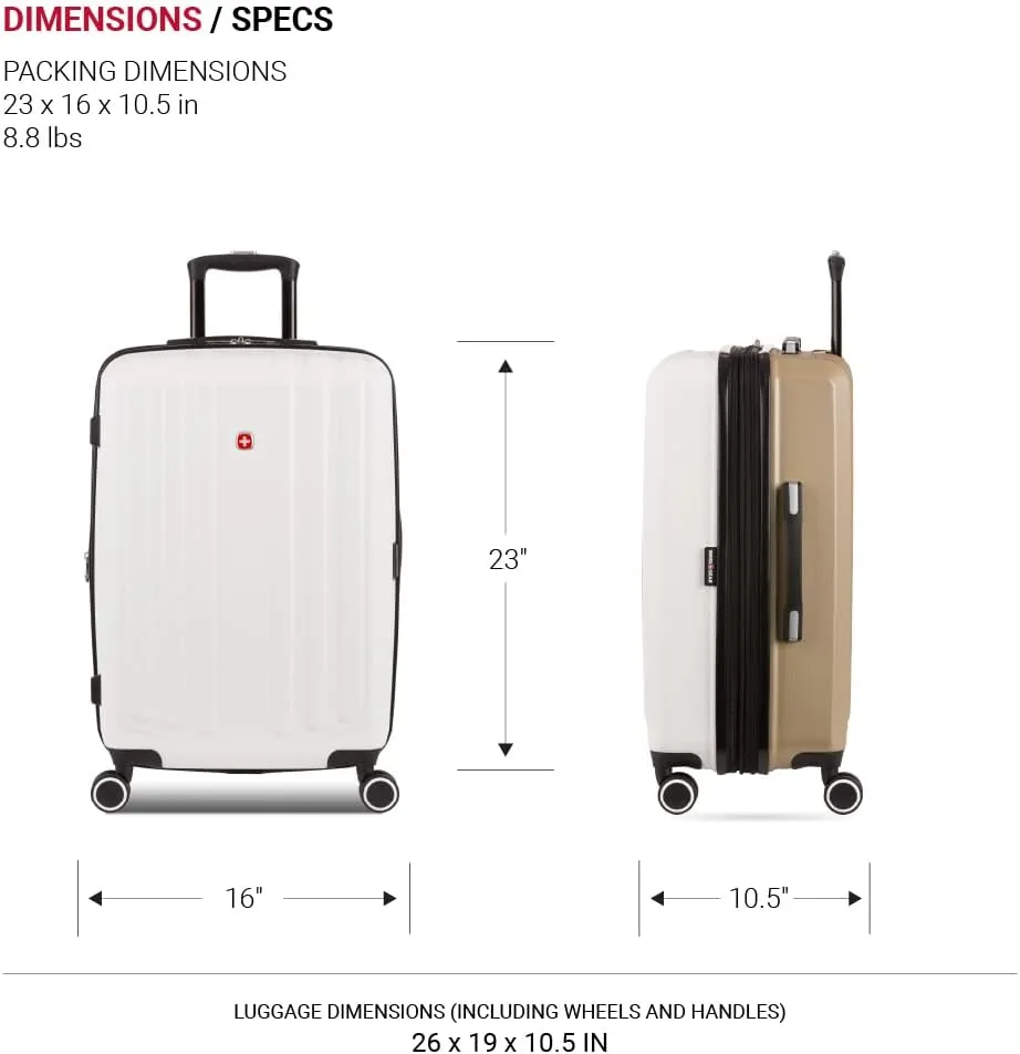 SwissGear Duet Hardside Expandable Luggage with Spinner Wheels, Ivory/Taupe, Checked-Medium 24-Inch