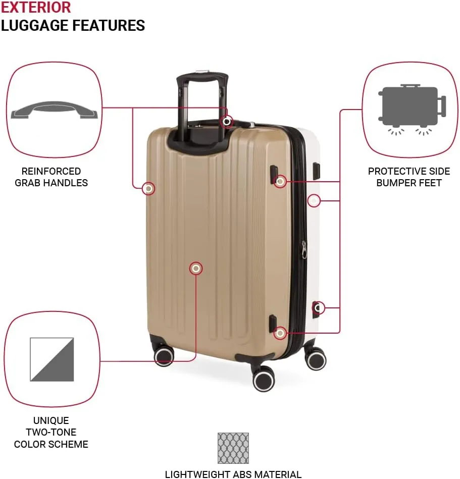 SwissGear Duet Hardside Expandable Luggage with Spinner Wheels, Ivory/Taupe, Checked-Medium 24-Inch