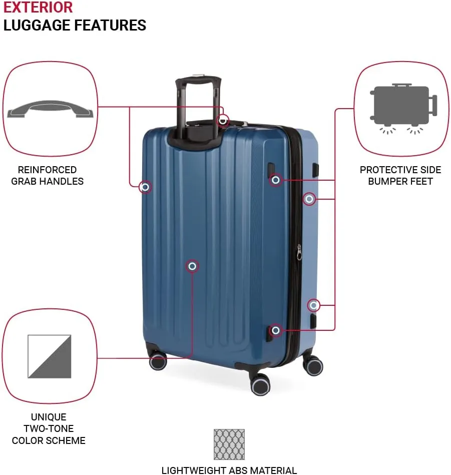 SwissGear Duet Hardside Expandable Luggage with Spinner Wheels, Light Blue/Navy, Checked-Large 28-Inch