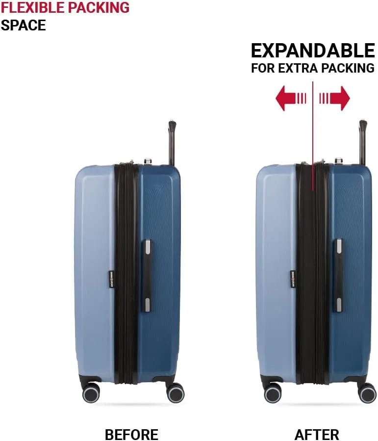 SwissGear Duet Hardside Expandable Luggage with Spinner Wheels, Light Blue/Navy, Checked-Large 28-Inch