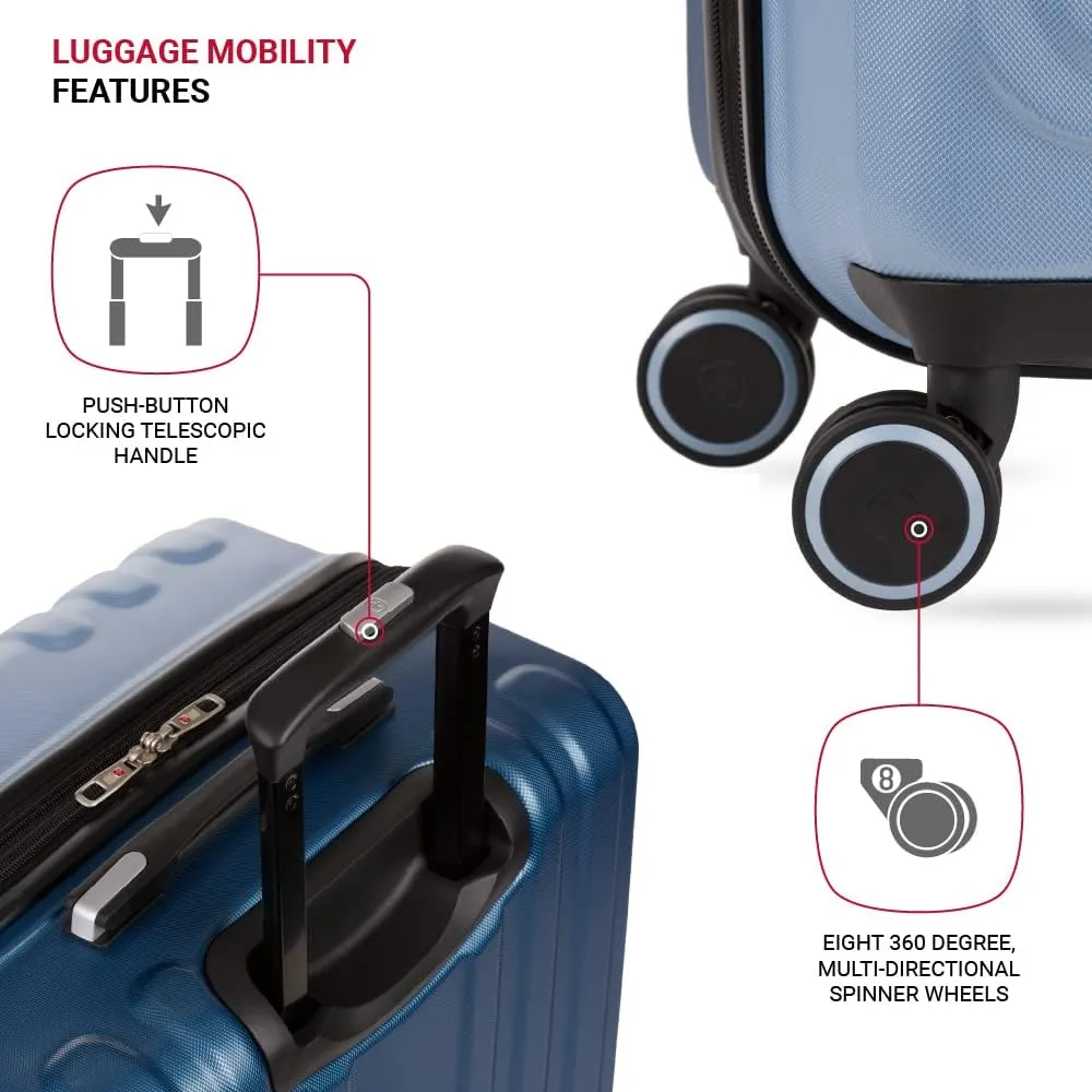 SwissGear Duet Hardside Expandable Luggage with Spinner Wheels, Light Blue/Navy, Checked-Large 28-Inch