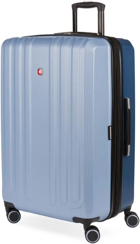 SwissGear Duet Hardside Expandable Luggage with Spinner Wheels, Light Blue/Navy, Checked-Large 28-Inch