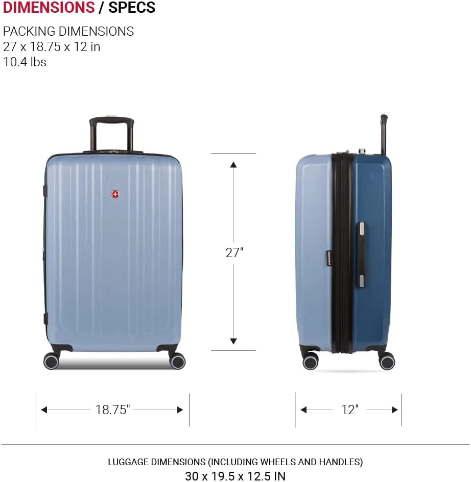 SwissGear Duet Hardside Expandable Luggage with Spinner Wheels, Light Blue/Navy, Checked-Large 28-Inch