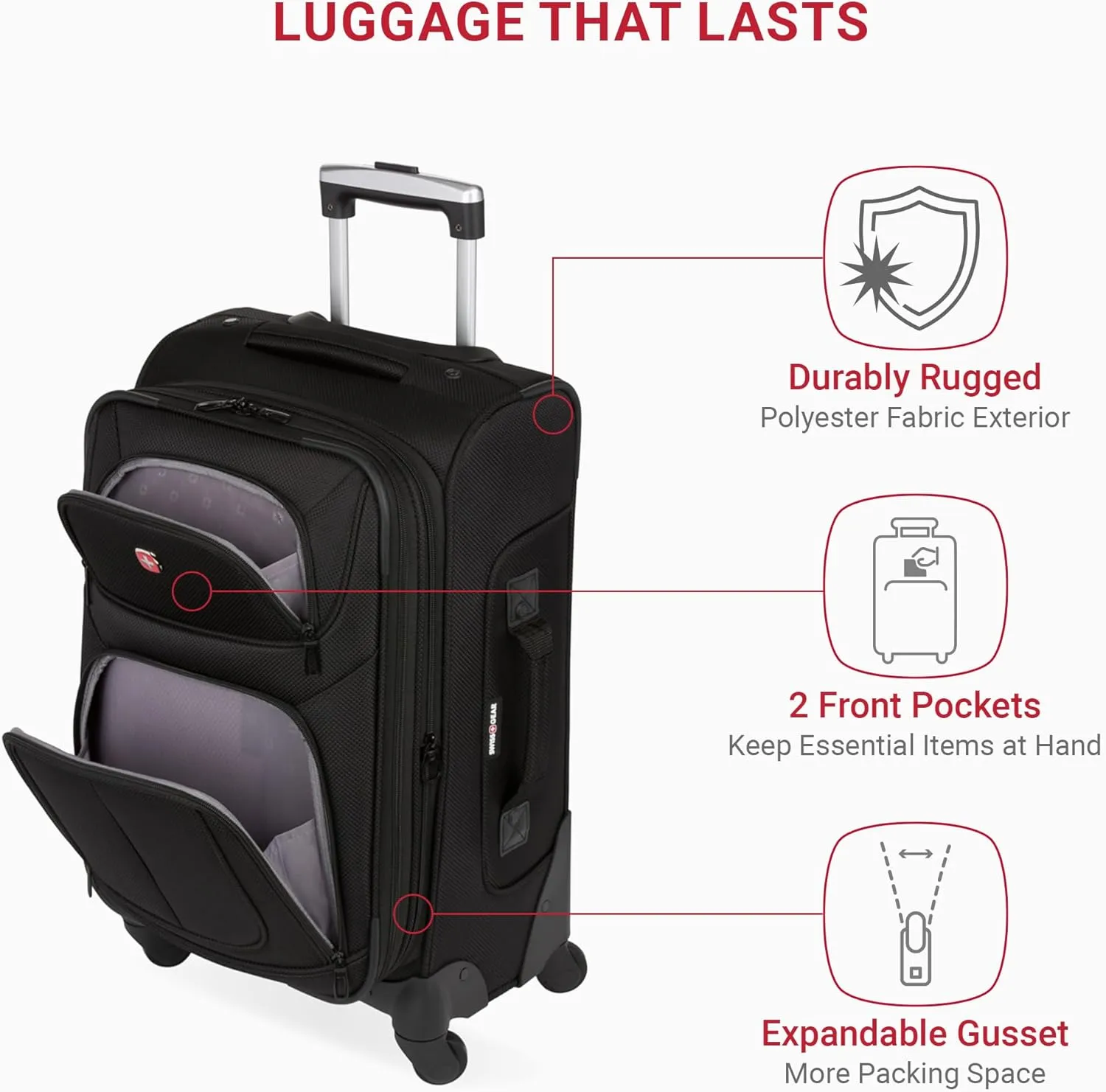 SwissGear Sion Softside Expandable Luggage, Black, Carry-On 21-Inch