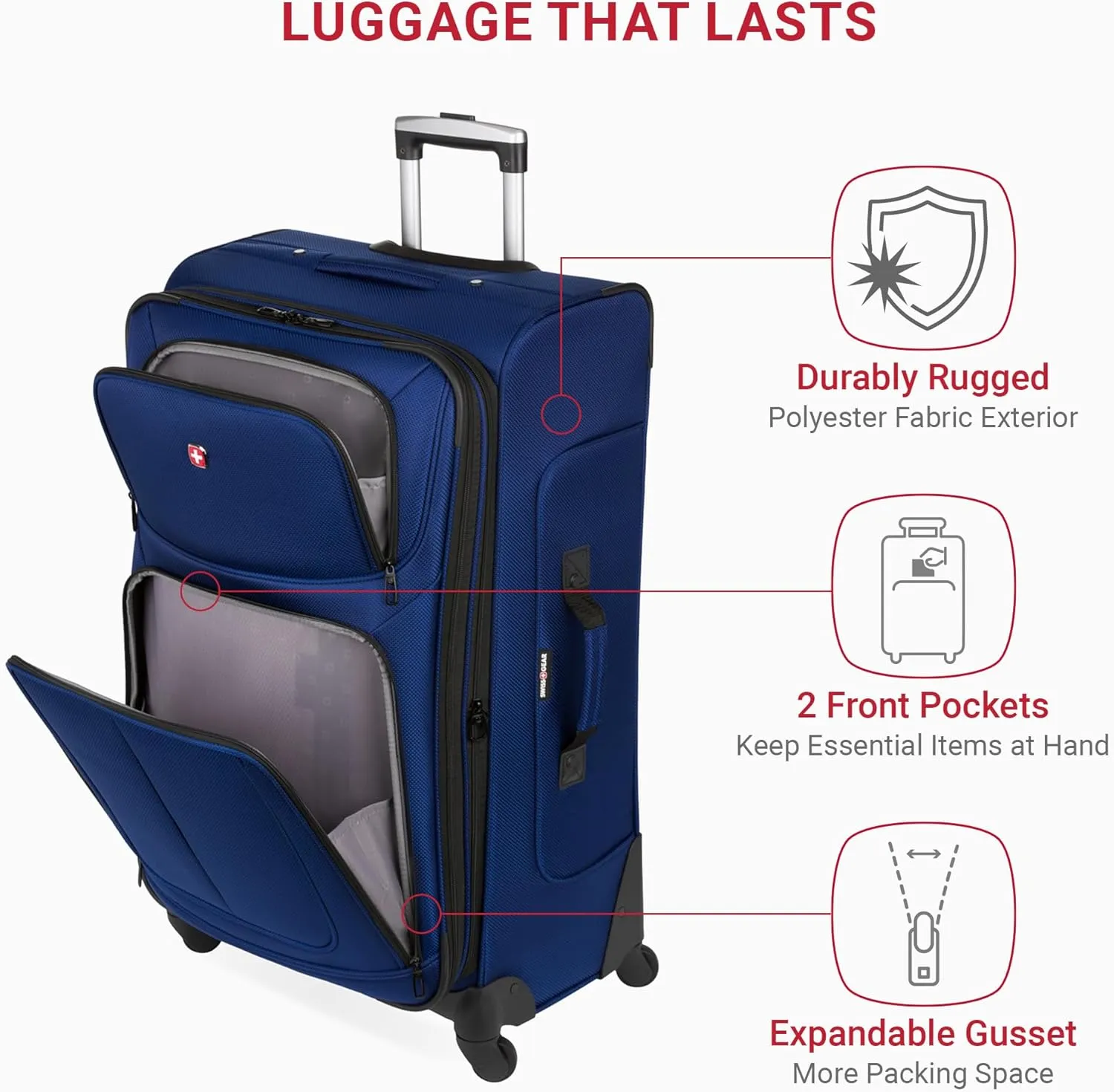 SwissGear Sion Softside Expandable Luggage, Blue, Checked-Large 29-Inch