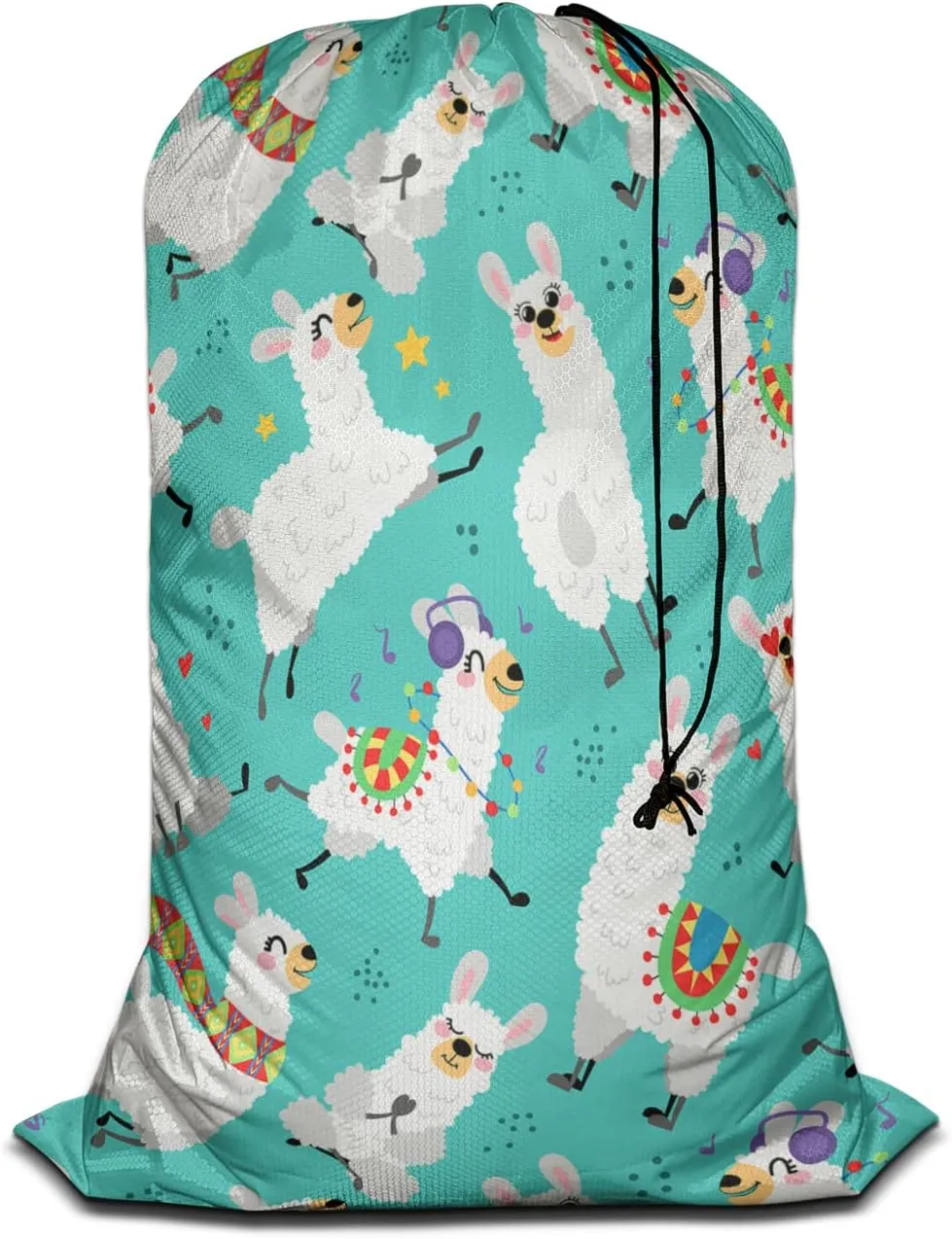 Swono Alpaca Large Dirty Clothes Laundry Bag for Laundry Basket Hamper, Cartoon Llamas Cute Animal Wildlife Machine Washable Dirty Clothes Organizer, 28x40 Inch, Blue