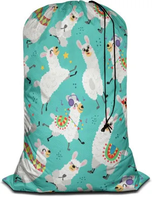 Swono Alpaca Large Dirty Clothes Laundry Bag for Laundry Basket Hamper, Cartoon Llamas Cute Animal Wildlife Machine Washable Dirty Clothes Organizer, 28x40 Inch, Blue