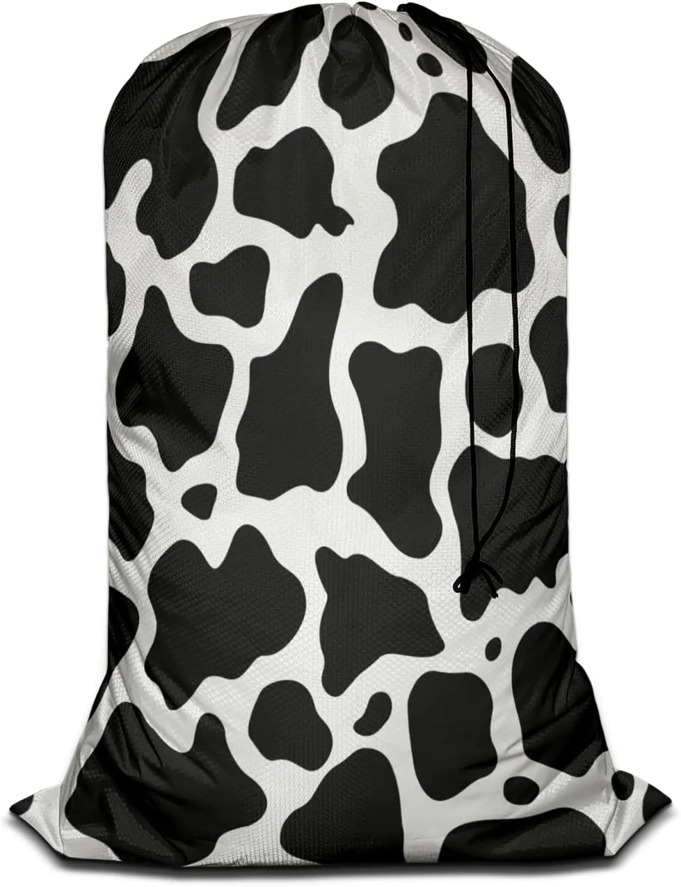 Swono Cowhide Print Travel Laundry Bag, Vintage Cow Spots White Black Repeated Milk Fur Machine Washable Dirty Clothes Organizer, Large Enough to Hold 4 Loads of Laundry, Oxford Cloth, Animal Print