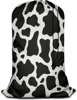 Swono Cowhide Print Travel Laundry Bag, Vintage Cow Spots White Black Repeated Milk Fur Machine Washable Dirty Clothes Organizer, Large Enough to Hold 4 Loads of Laundry, Oxford Cloth, Animal Print