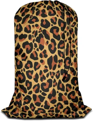 Swono Leopard Pattern Laundry Bag Large Heavy Duty Laundry Backpack with Adjustable Drawstring Closure Leopard Print Spot Animal Skin Laundry Hamper for Traveling Dirty Clothes Organizer, Safari Theme