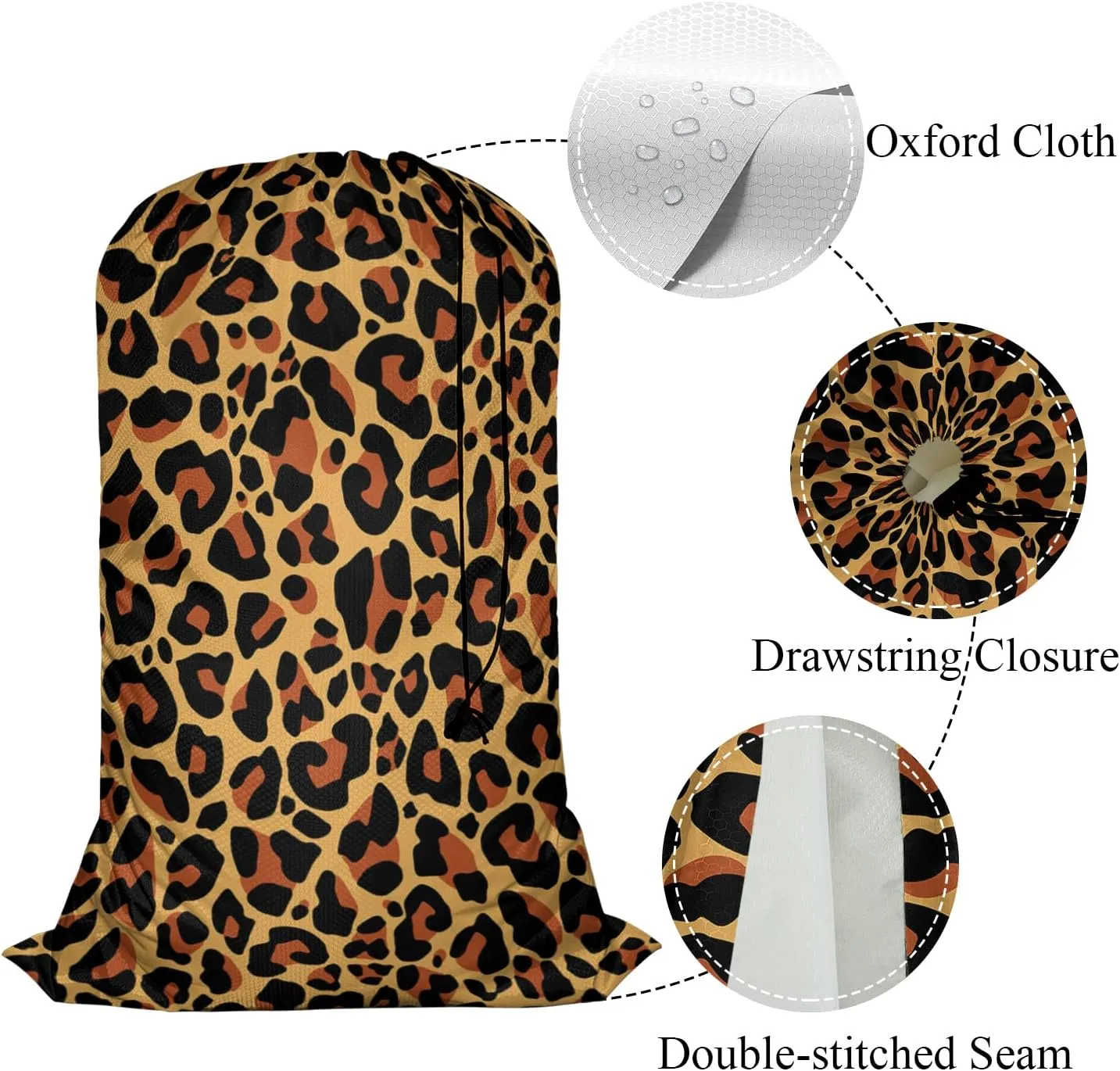 Swono Leopard Pattern Laundry Bag Large Heavy Duty Laundry Backpack with Adjustable Drawstring Closure Leopard Print Spot Animal Skin Laundry Hamper for Traveling Dirty Clothes Organizer, Safari Theme