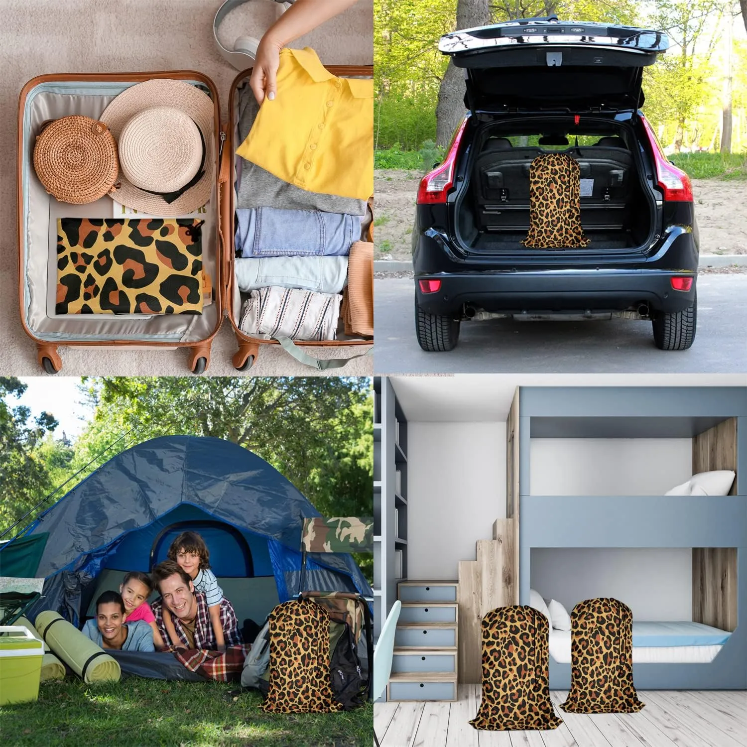 Swono Leopard Pattern Laundry Bag Large Heavy Duty Laundry Backpack with Adjustable Drawstring Closure Leopard Print Spot Animal Skin Laundry Hamper for Traveling Dirty Clothes Organizer, Safari Theme