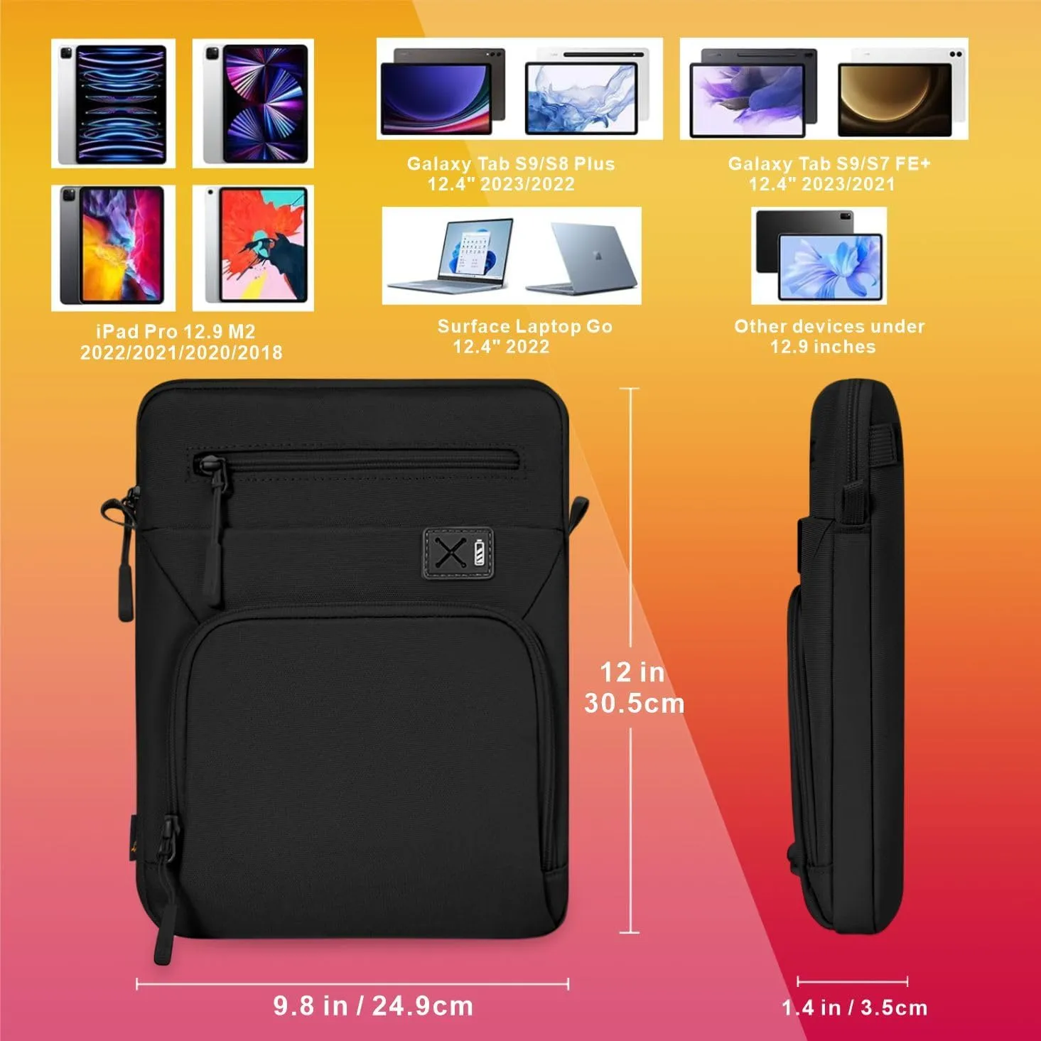 Tablet Sleeve for 12.9" iPad Pro M2 22/21/20, Galaxy Tab S8 /S9  12.4" 22/23, Surface Laptop Go 12.4" and More – Ultimate Protection & Portability, Upgrade-Environmental Protection Materials. (Black)