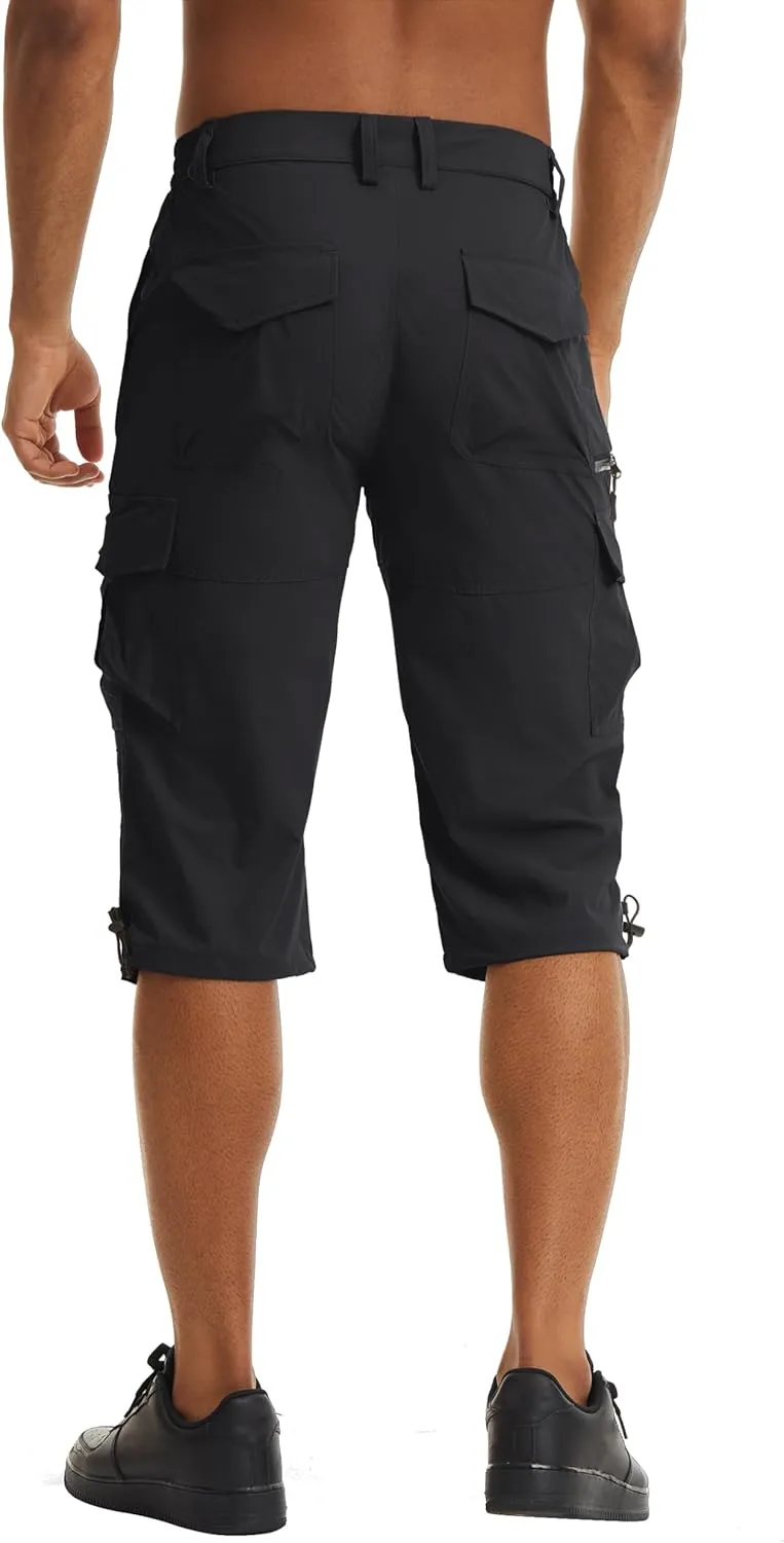 TACVASEN Men's Capri Pants Quick Dry Cargo Hiking Water Resistant Work Summer Long Shorts Below Knee