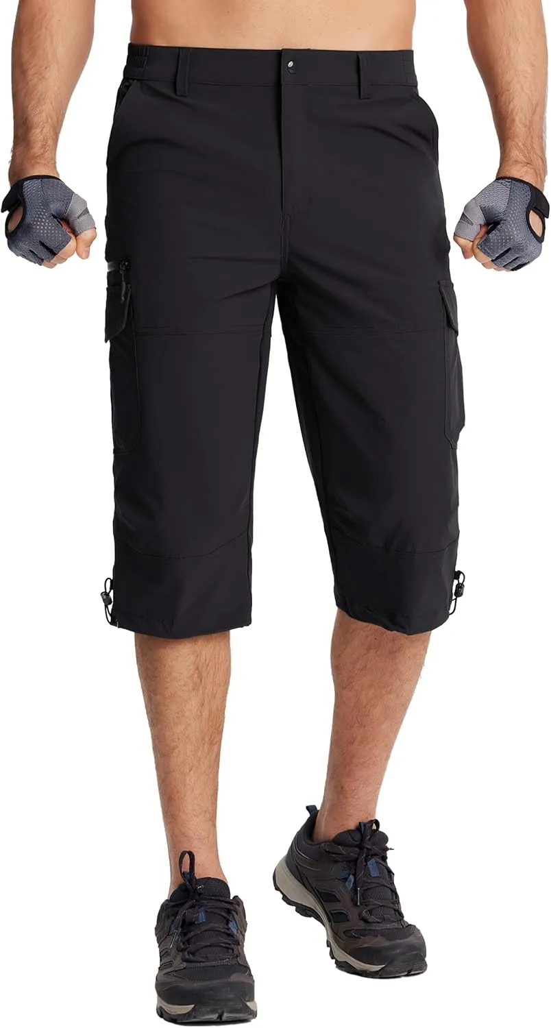 TACVASEN Men's Capri Pants Quick Dry Cargo Hiking Water Resistant Work Summer Long Shorts Below Knee