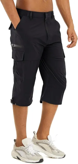 TACVASEN Men's Capri Pants Quick Dry Cargo Hiking Water Resistant Work Summer Long Shorts Below Knee