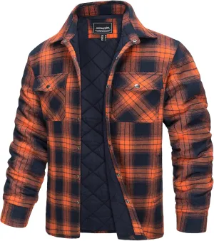TACVASEN Men's Flannel Shirt Jacket Quilted Lined Long Sleeve Button Down Shirts Jacket