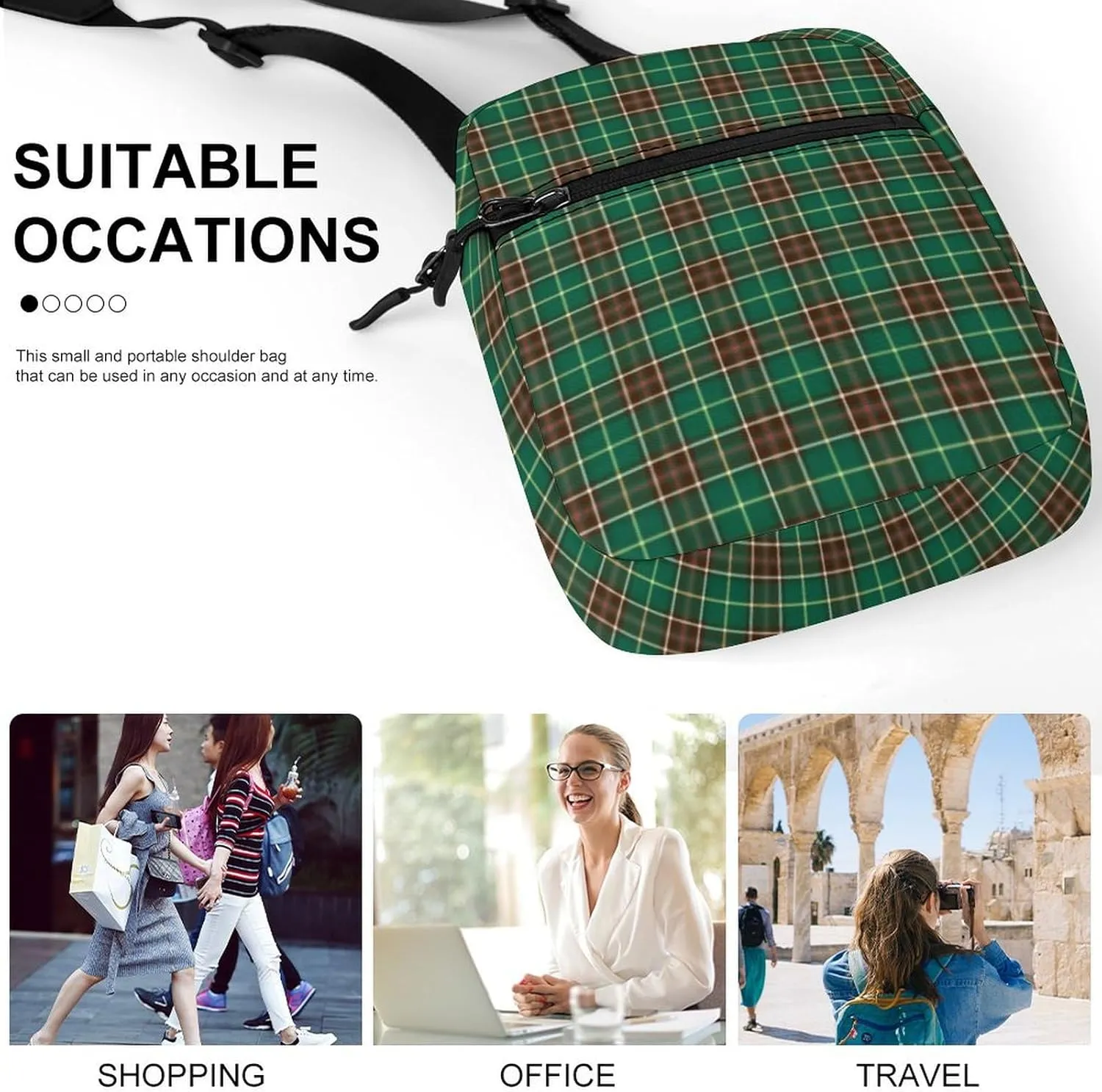 Tartan Province Grid Detachable Shoulder Strap Small Shoulder Bag Unisex