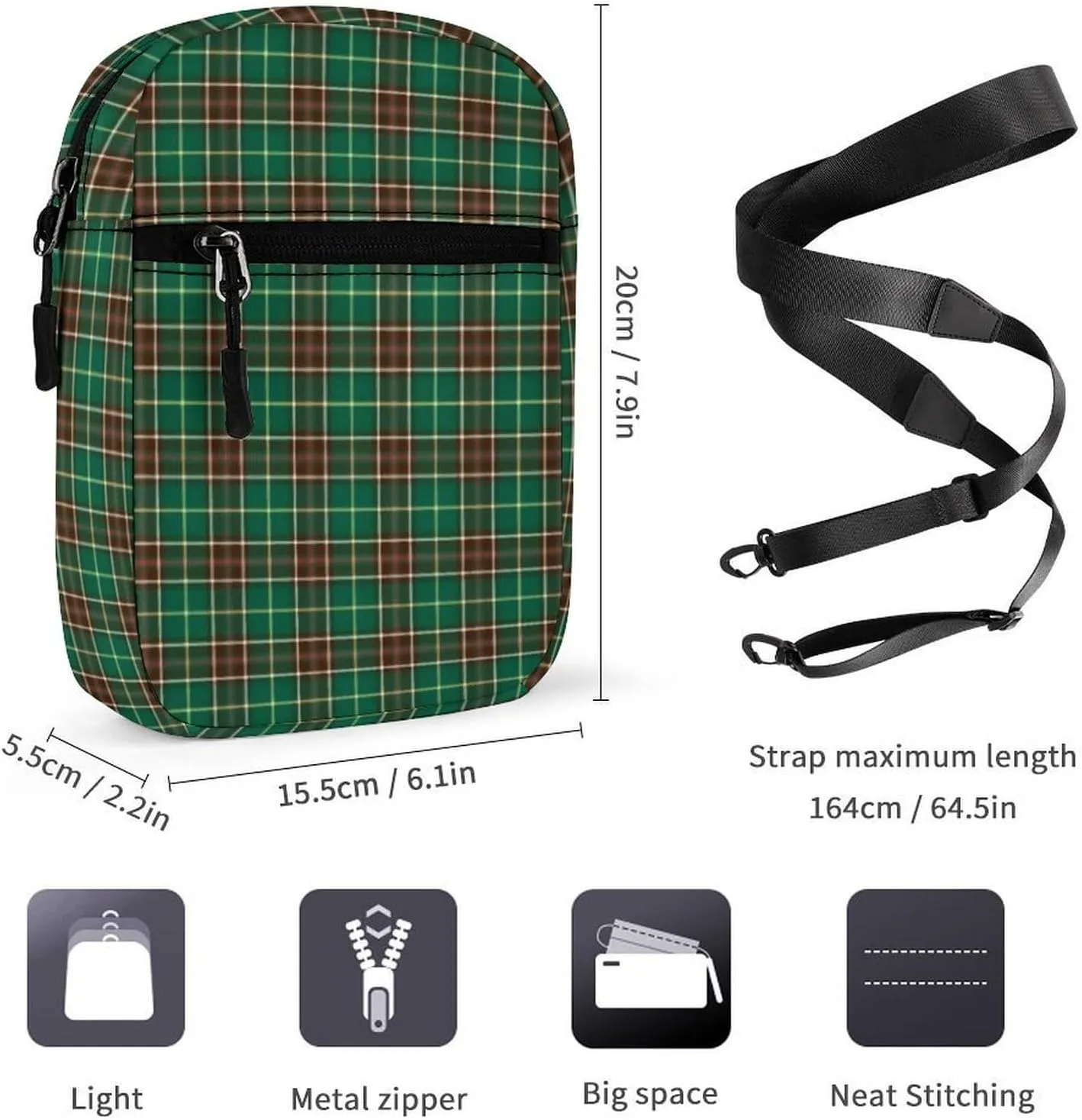 Tartan Province Grid Detachable Shoulder Strap Small Shoulder Bag Unisex