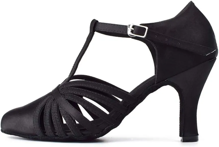 TDA Women's Fashion Comfort T-Strap Closed Toe Snakeskin Leather Salsa Tango Ballroom Latin Modern Dance Wedding Shoes