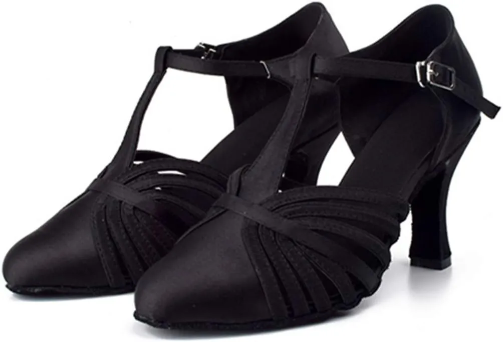 TDA Women's Fashion Comfort T-Strap Closed Toe Snakeskin Leather Salsa Tango Ballroom Latin Modern Dance Wedding Shoes