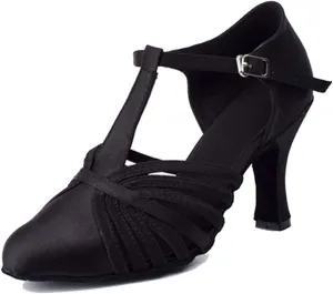 TDA Women's Fashion Comfort T-Strap Closed Toe Snakeskin Leather Salsa Tango Ballroom Latin Modern Dance Wedding Shoes