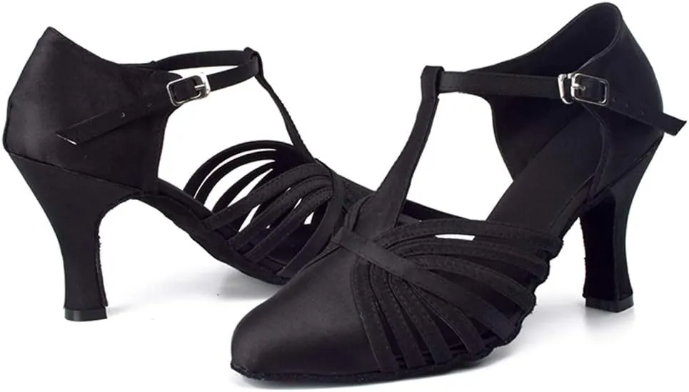 TDA Women's Fashion Comfort T-Strap Closed Toe Snakeskin Leather Salsa Tango Ballroom Latin Modern Dance Wedding Shoes