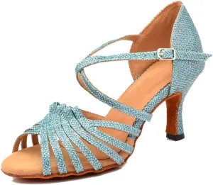 TDA Women's Peep Toe Glitter Synthetic Chacha Rumba Samba Salsa Tango Latin Modern Dance Shoes