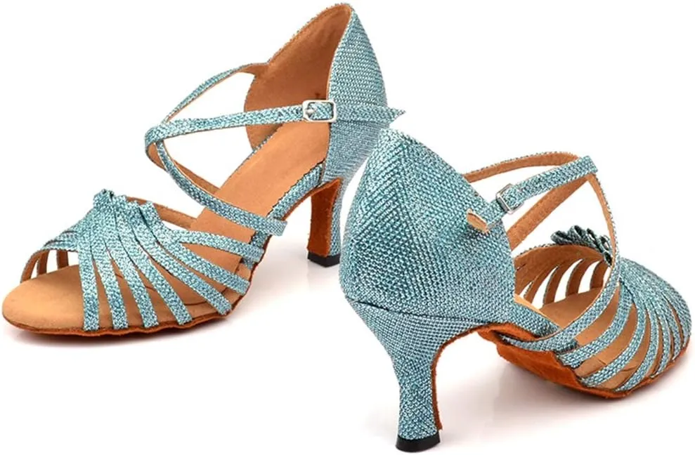 TDA Women's Peep Toe Glitter Synthetic Chacha Rumba Samba Salsa Tango Latin Modern Dance Shoes