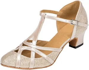 TDA Women's T-Strap Glitter Synthetic Salsa Tango Ballroom Latin Party Dance Shoes
