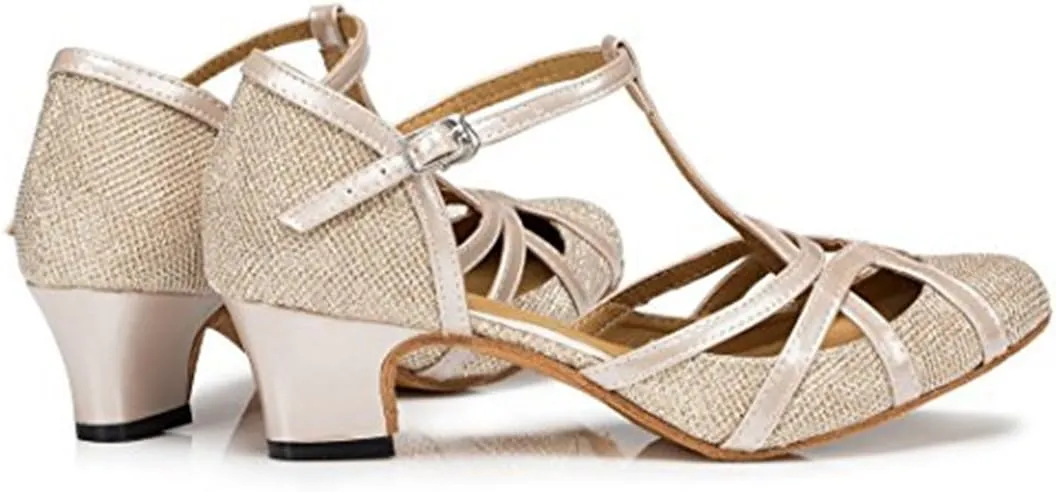 TDA Women's T-Strap Glitter Synthetic Salsa Tango Ballroom Latin Party Dance Shoes