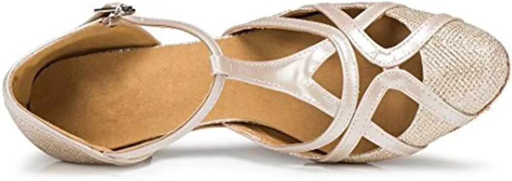 TDA Women's T-Strap Glitter Synthetic Salsa Tango Ballroom Latin Party Dance Shoes