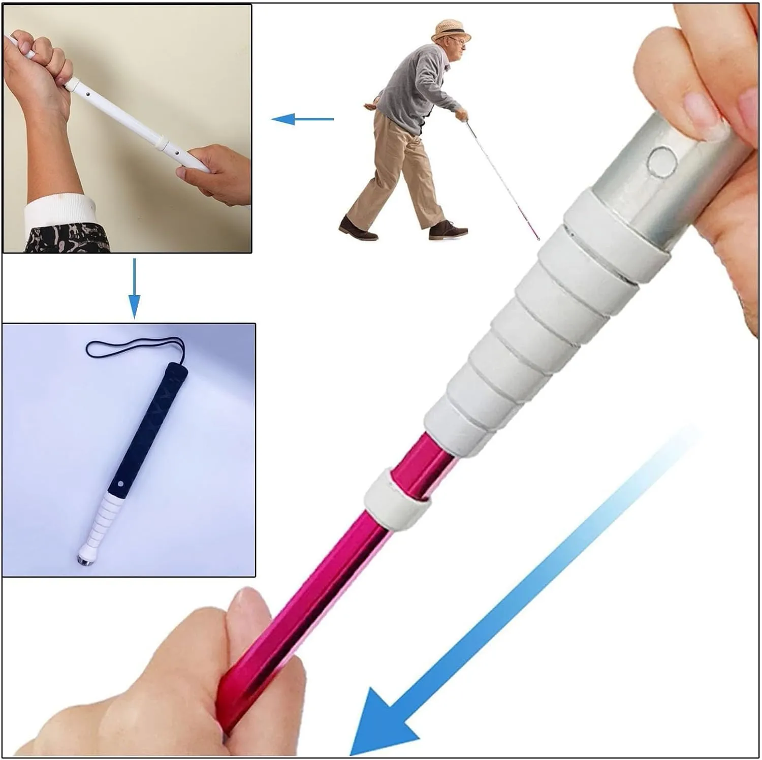 Telescopic Blind Cane - Titanium Alloy Folding Climber Cane That, for The Blind or Visually Impaire, Lnclude Nylon Bag   Optional Crutch tip(A,118cm/46.5in)