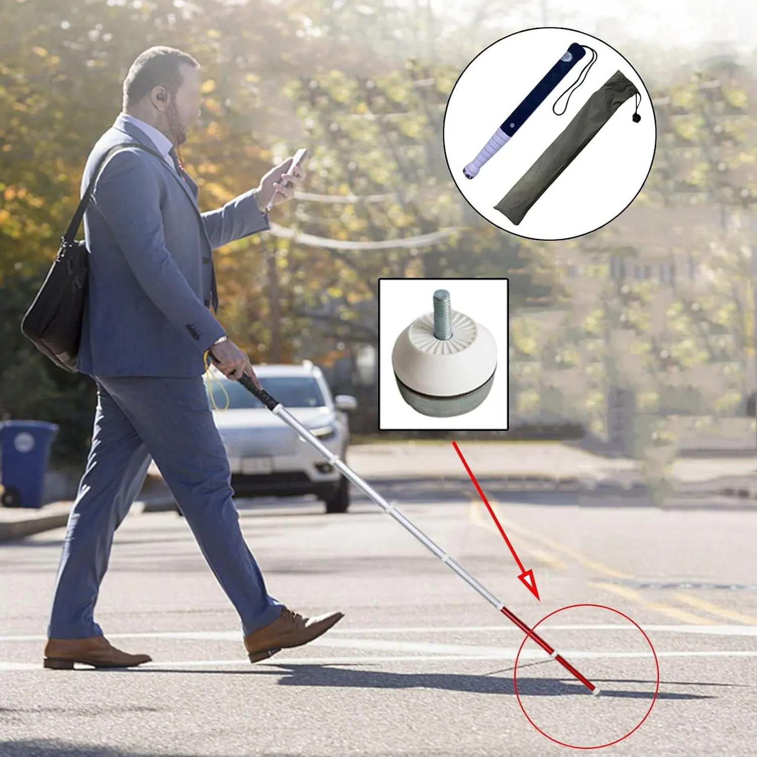 Telescopic Blind Cane - Titanium Alloy Folding Climber Cane That, for The Blind or Visually Impaire, Lnclude Nylon Bag   Optional Crutch tip(A,118cm/46.5in)