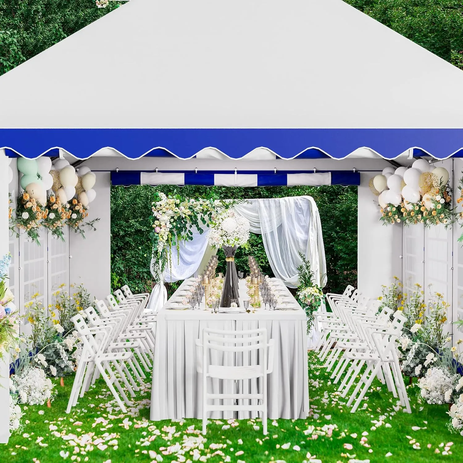Tents for Parties Party Tent 20x40 ft, Outdoor Canopy Carpas para Fiestas Heavy Duty, Large Waterproof Patio Event Wedding Tent White & Blue with Sidewalls Walls for Backyard