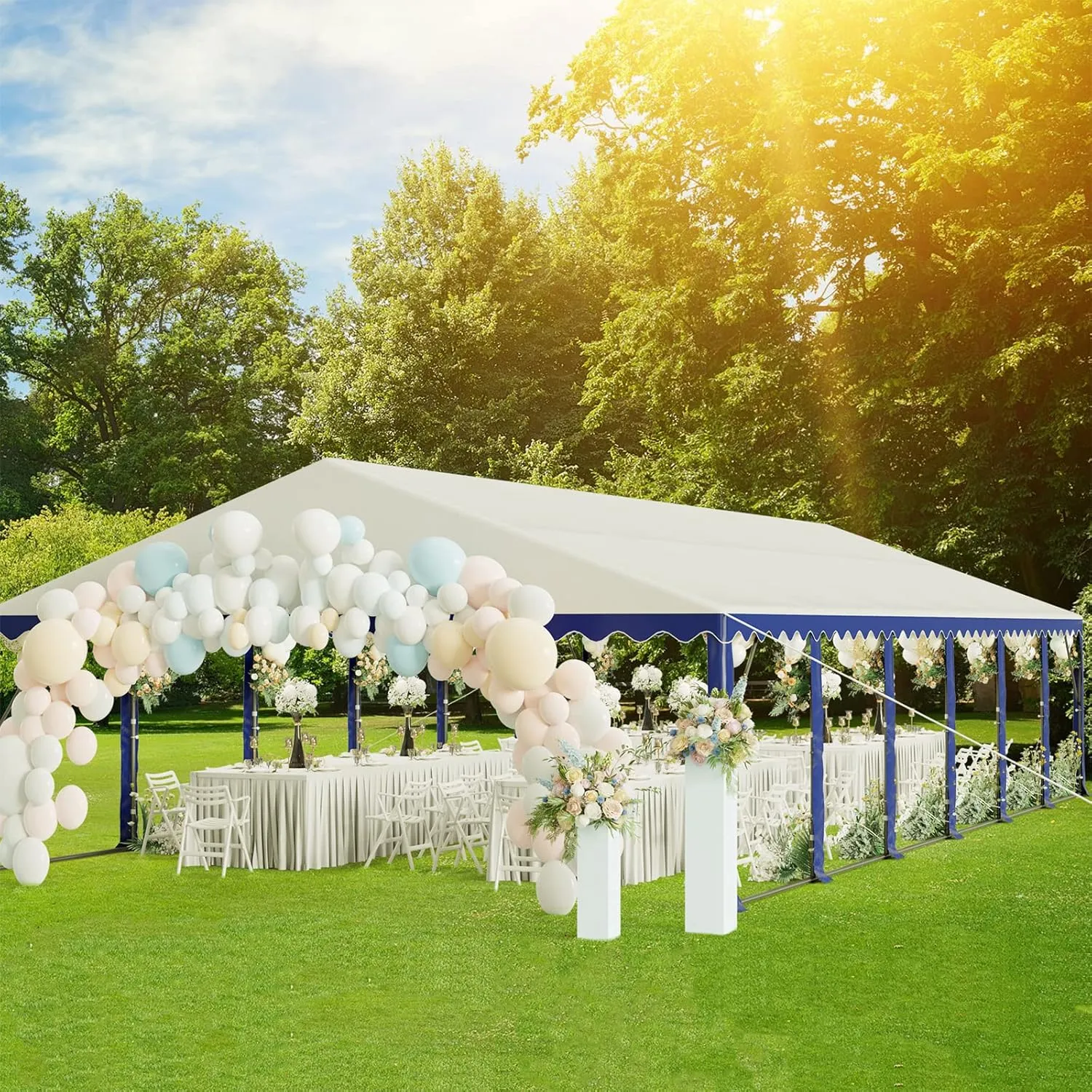 Tents for Parties Party Tent 20x40 ft, Outdoor Canopy Carpas para Fiestas Heavy Duty, Large Waterproof Patio Event Wedding Tent White & Blue with Sidewalls Walls for Backyard