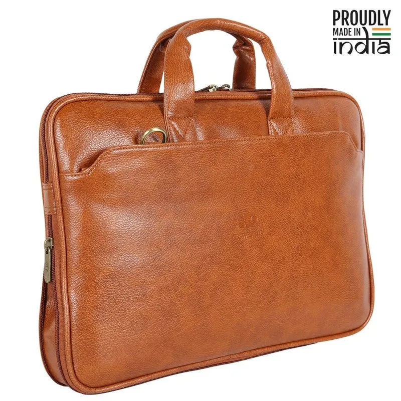THE CLOWNFISH Unisex-Adult Jason Faux Leather Slim Expandable 15.6 Inch Laptop Messenger Bag Briefcase (Tan)