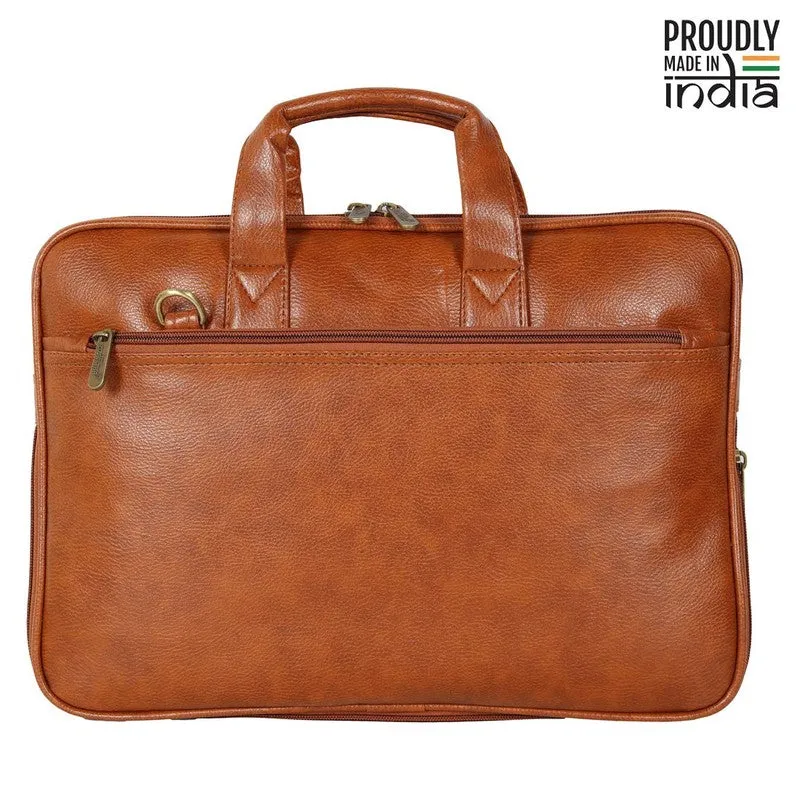 THE CLOWNFISH Unisex-Adult Jason Faux Leather Slim Expandable 15.6 Inch Laptop Messenger Bag Briefcase (Tan)