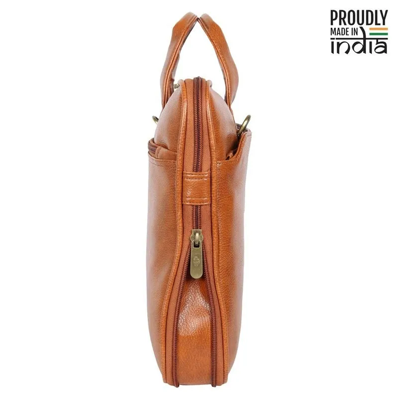 THE CLOWNFISH Unisex-Adult Jason Faux Leather Slim Expandable 15.6 Inch Laptop Messenger Bag Briefcase (Tan)