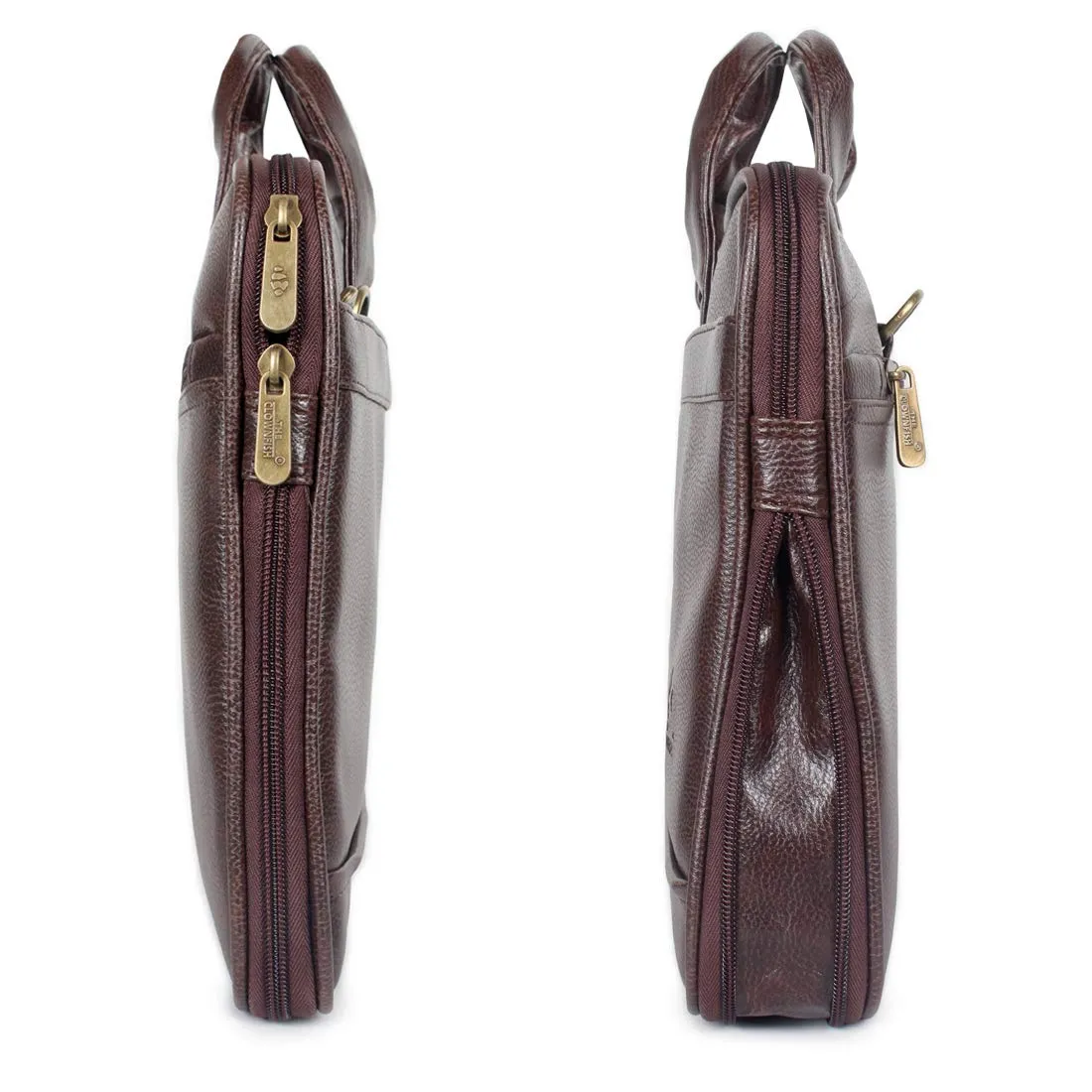 THE CLOWNFISH Unisex Faux Leather Slim Expandable 15.6 Inch Laptop Messenger Bag Briefcase (Dark Brown)