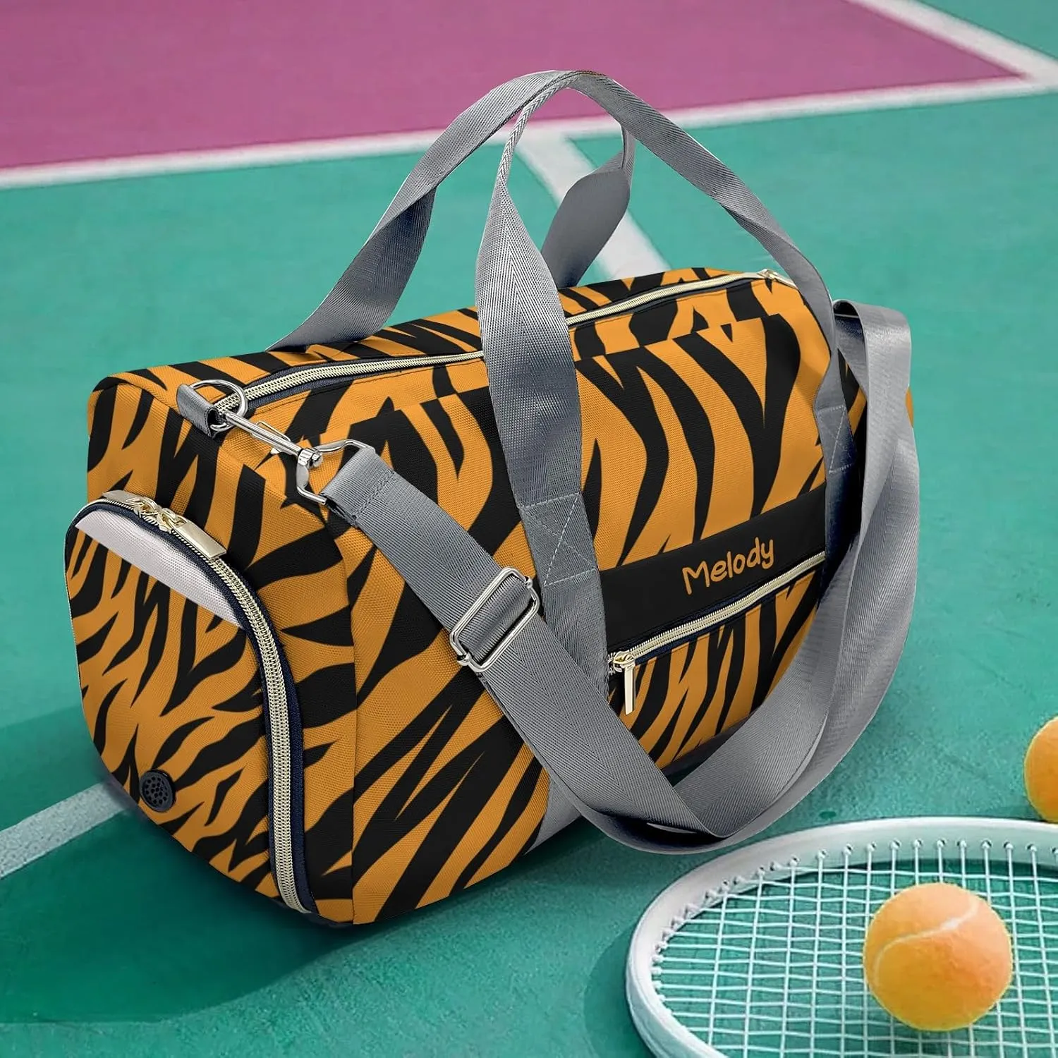 Tiger 1 Personalized Duffel Bag,Custom Travel Gym Bag with Name,Waterproof Sports Overnight Bag with Shoe Compartment & Shoulder Strap