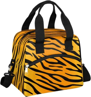 Tiger Skin Pattern Tote Lunch Bag, Reusable Leakproof Insulated Cooler Bag, Adjustable Shoulder Straps Water-resistant Lunch Box for Picnic Beach Hiking Work
